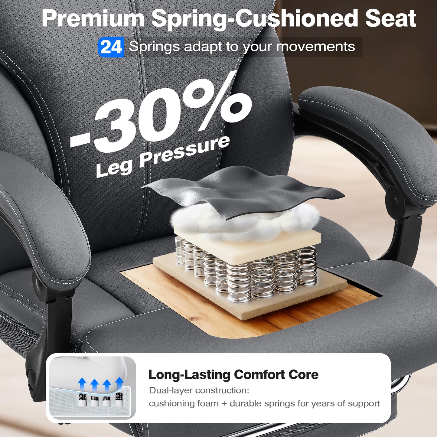 AreShark Office Chair - Ergonomic Comfortable High Back Computer Desk Chair with Foot Rest - Executive Breathable Swivel Rolling Reclining Leather Chair with Lumbar Support for Home Gaming Relaxing