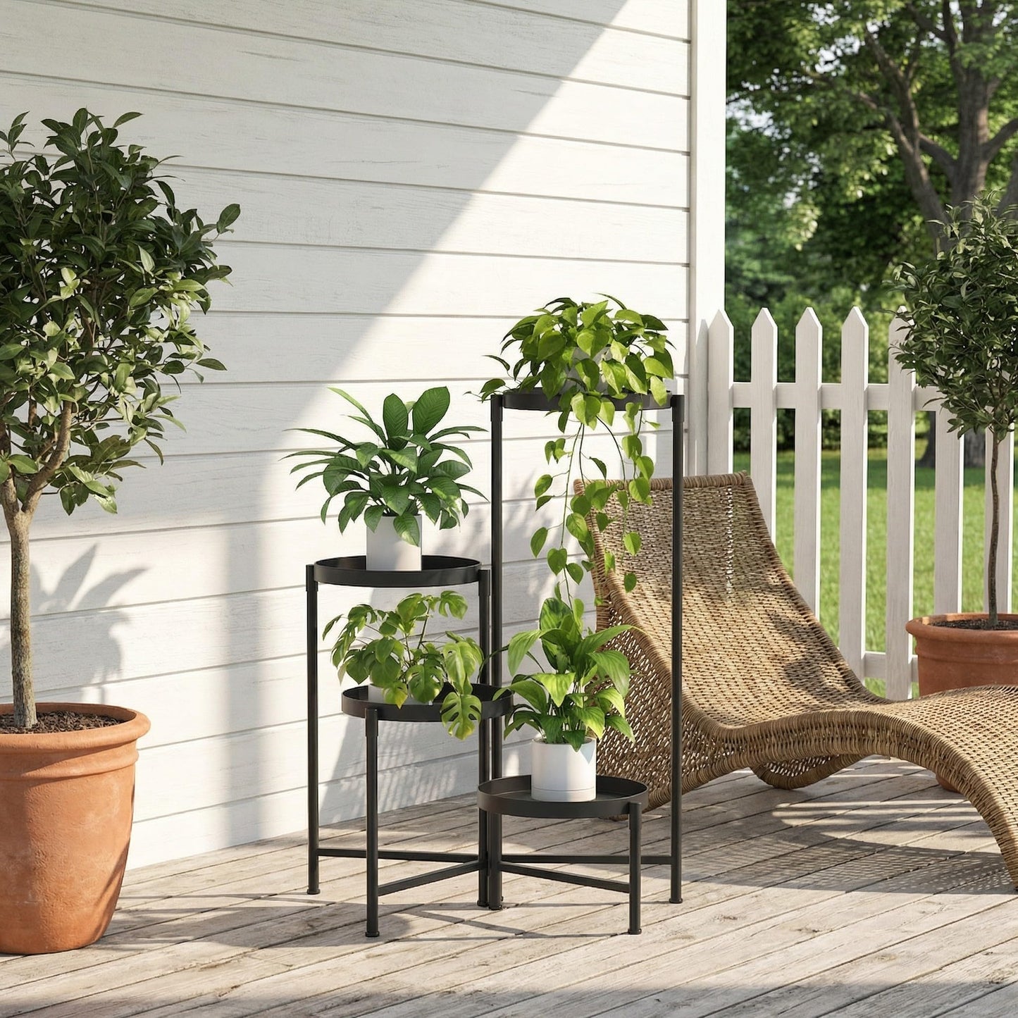 aboxoo 4 Tier Metal Plant Stand Modern NEW, Indoor Outdoor Multi-Tiered Plant Stand Display Tray, Flower Pot Stand for Indoor Home Outdoor Patio Balcony Yard