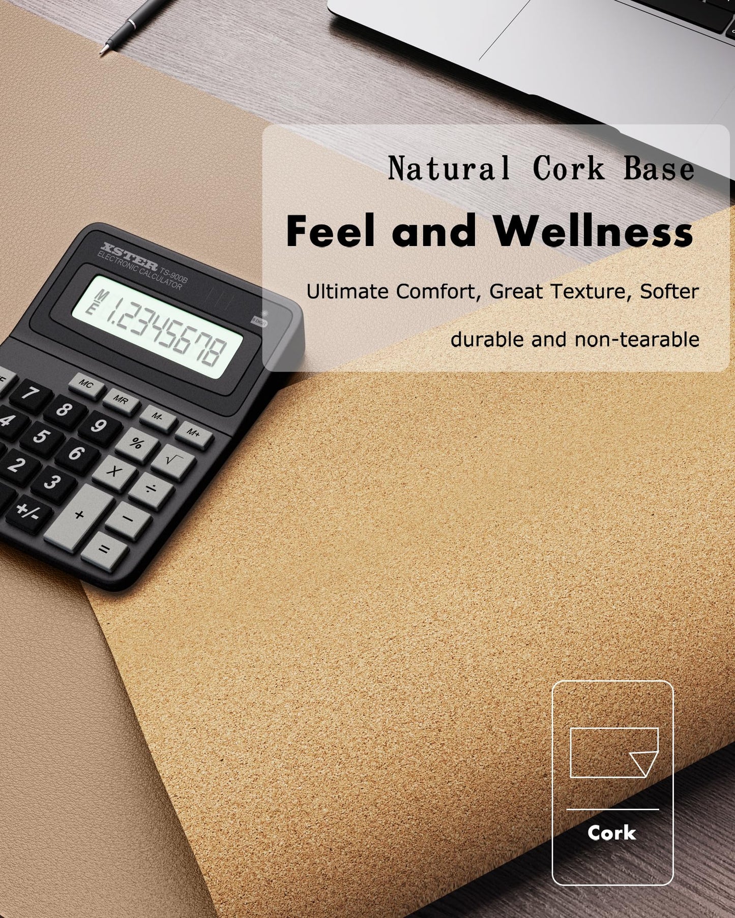YSAGi Double-Sided Desk Pad, Leather Desk Mat, Eco Cork Desk Pad Protector, Large Mouse Pad for Desk, Waterproof Desk Blotter Pad, Writing Pad for Office/Home(23.6"x13.7",Apricot)