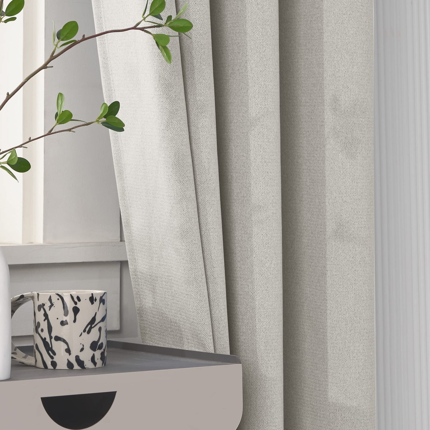 Faux Linen Extra Long Curtain with Grommet-Total Blackout High Ceiling Curtain for Living Room,17ft Length,2 Story Drape for Thermal Insualted Window Privacy (Silver White,1 Panel,52 x 204 Inch)