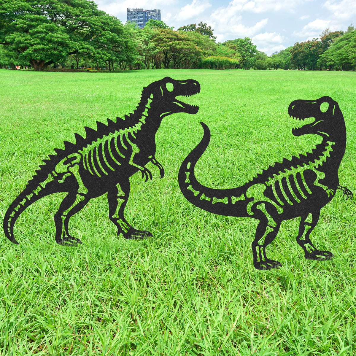 LIRAVENO Dinosaur Decor Garden Stakes - 2 Pcs Metal Dinosaurs Statues Waterproof Yard Art Silhouette Decoration for Outside Patio Lawn Pathway Christmas New Year Ornaments Birthday Gifts for Adults