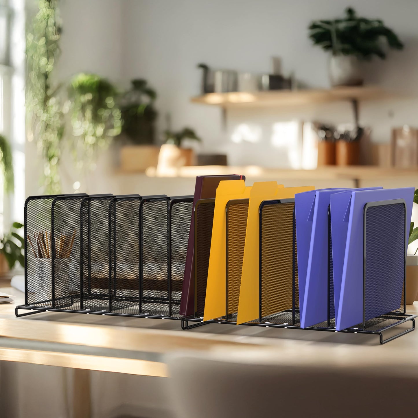 Simple Houseware 5 Section Upright File Sorter Organizer, Black - 2 Pack