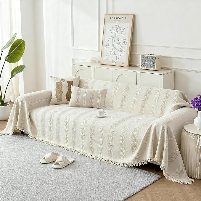Couch Cover for Dogs, Boho Sofa Covers for 3 Cushion Couch, Chenille Sofa
