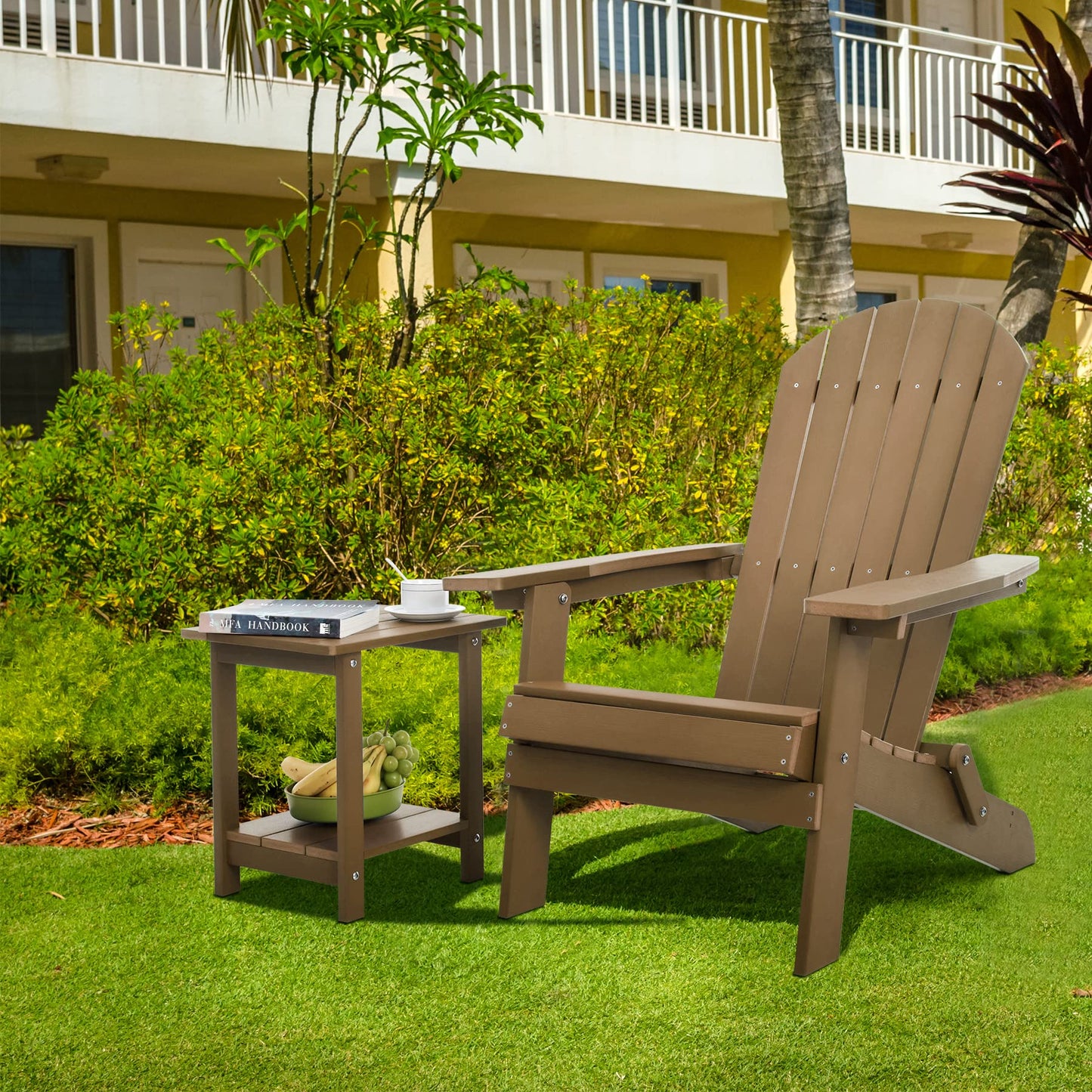 Meluvici Double Adirondack Outdoor Side Table Weather Resistant, Outdoor Rectangular Patio End Table for Adirondack Chair, Teak
