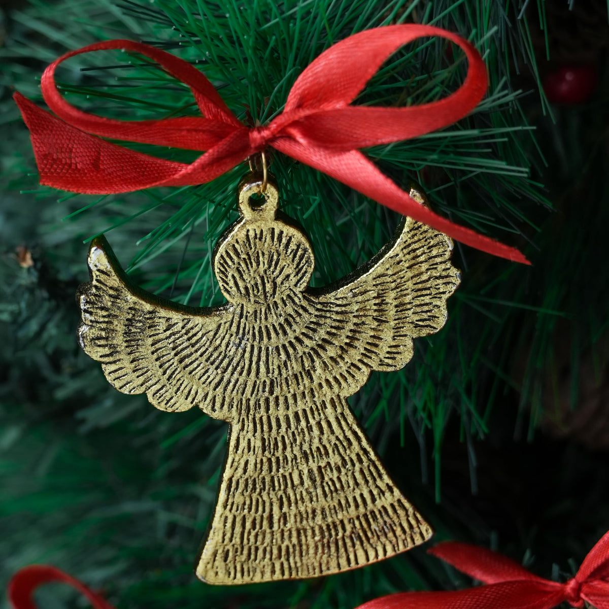 IndianShelf 12 Piece Golden Aluminum Christmas Tree Hanging Ornaments – Reindeer, Angel, Star, Snowflake, Heart & Tree Shapes for Holiday & Home Décor