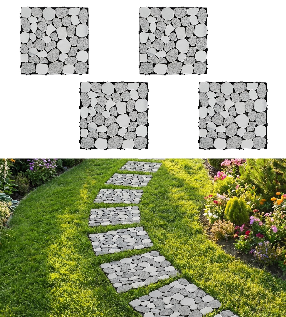 jxgzyy 4PCS Stone Decking Tiles, 11.8"x11.8" Pavers for Walkway