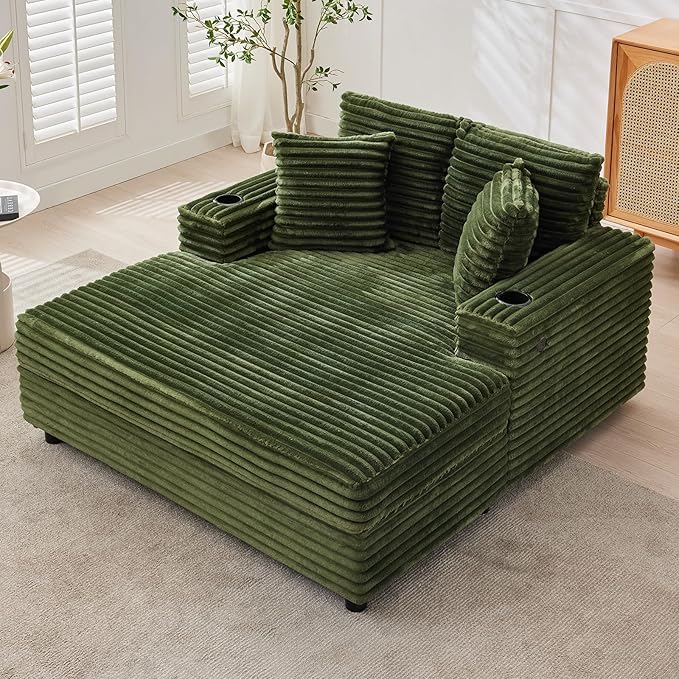 GarveeHome 60-inchOversized Chaise Lounge Chair Indoor, Comfy Corduroy Lounge