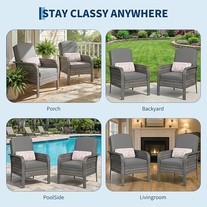 GarveeHome 2-Piece Outdoor Patio Furniture Set, All-Weather Rattan Chairs