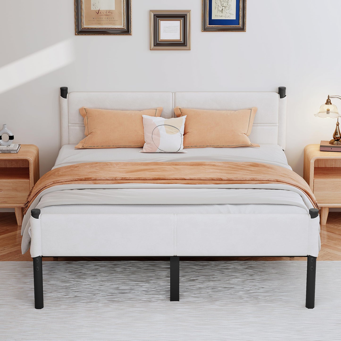 Henshwon Metal Bed Frame,14Inch King Size Bed Frame with Storage Space,Heavy Duty Sturdy Mattress Foundation,Easy Assembly,No Box Spring Needed,King White