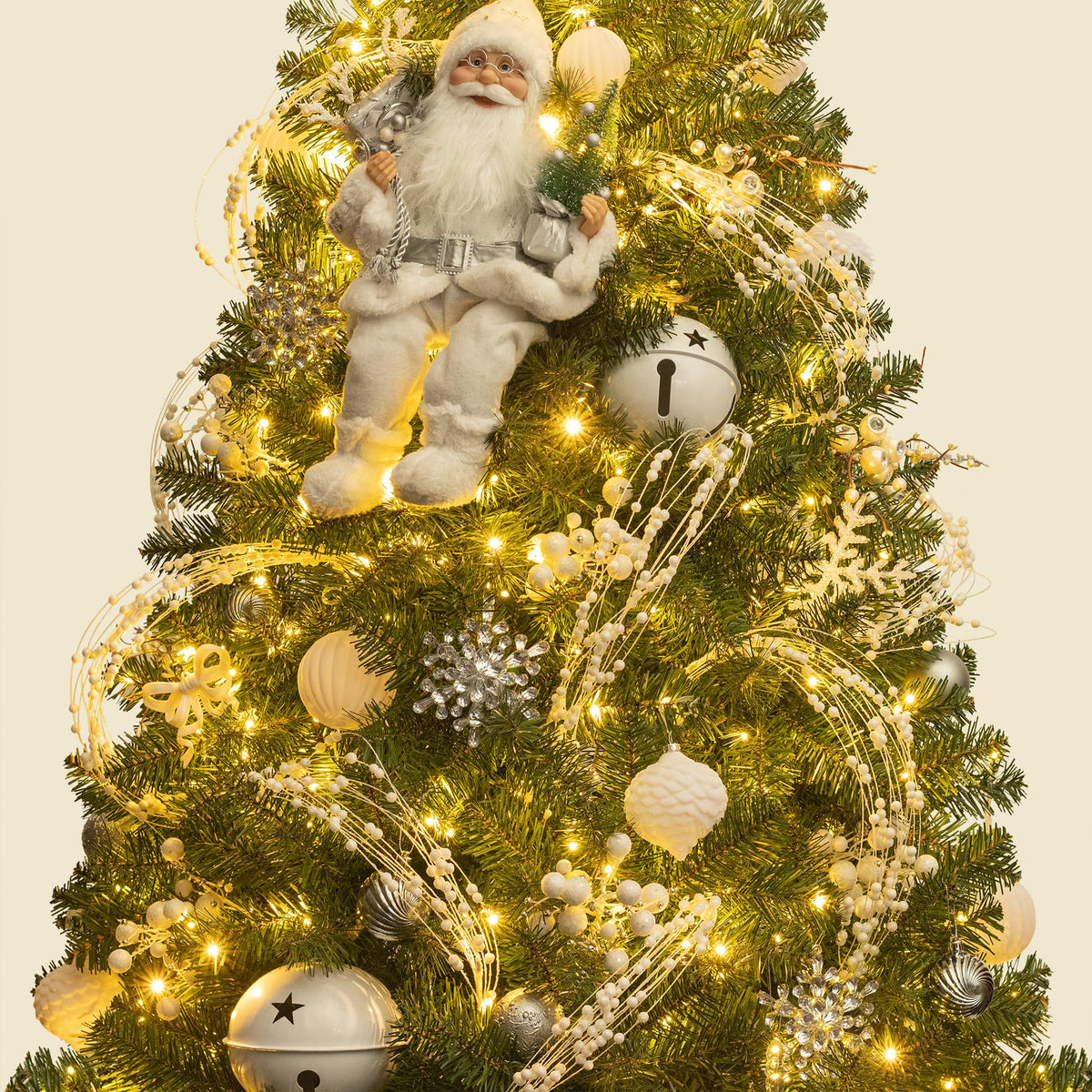 KI Store 8pcs White Weeping Glitter Berry Christmas Tree Picks Spray for Christmas Tree Decor Floral Displays