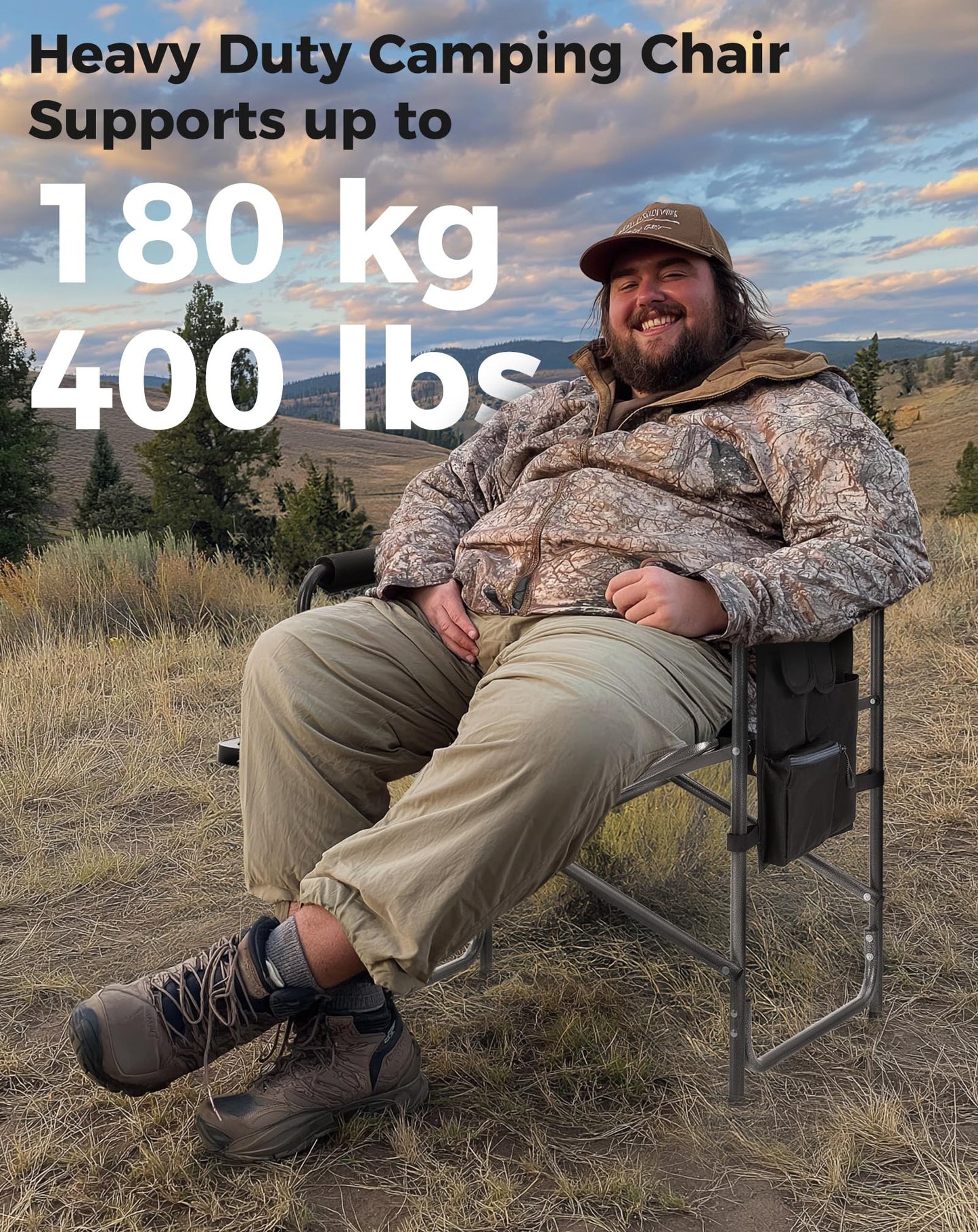 KingCamp Director Chair – Heavy Duty 400lb Capacity Camping Chair with Side Table Storage Pocket, Foldable for Big & Tall Adults, Padded Seat & Armrests, for Tailgating Sports Backyard Fishing, Red