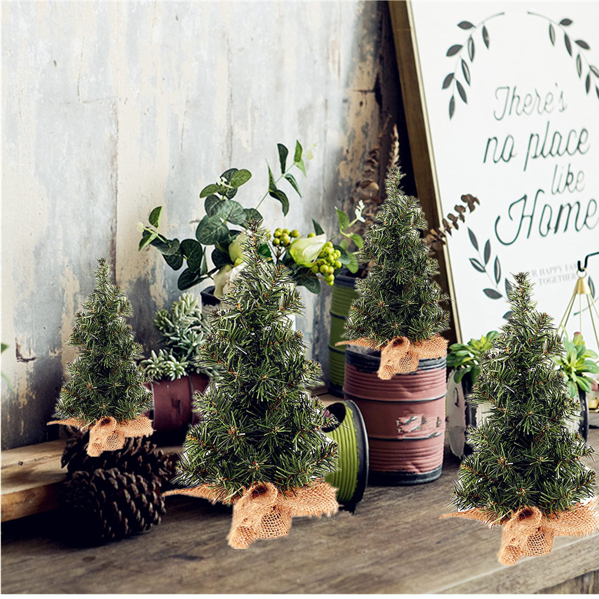 4 Pack Tabletop Mini Christmas Tree, 7.87" / 11.81" Artificial Miniature Pine Christmas Tree with Linen Base Perfect for Christmas Decorations, Home, Kitchen, Dining Table