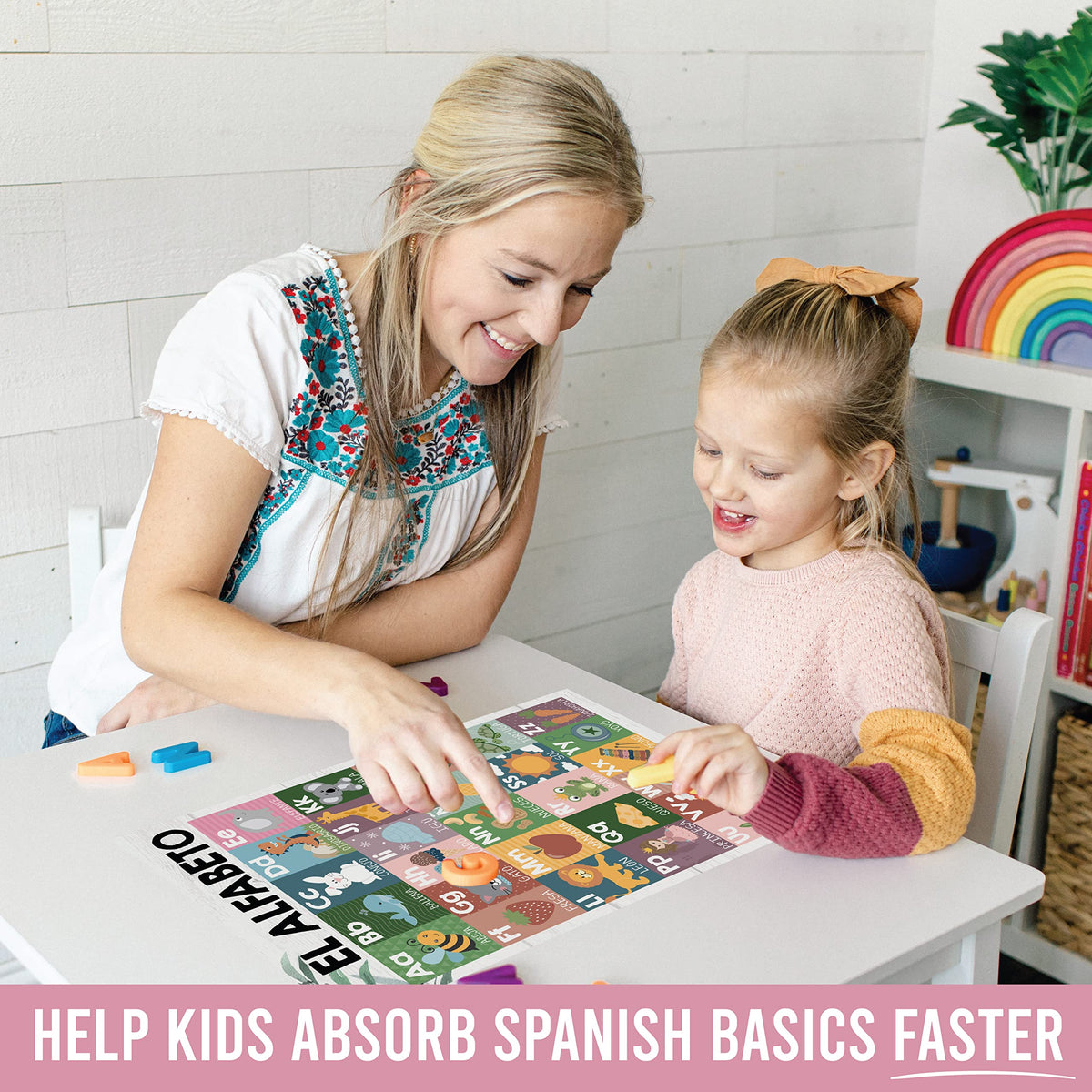 Hadley Designs Spanish Posters for Classroom - 12 Bilingual Educational Posters for Spanish Classroom Decorations Must Haves, Calendario y Alfabeto en Español Para la Pared, Farmhouse Teacher Supplies