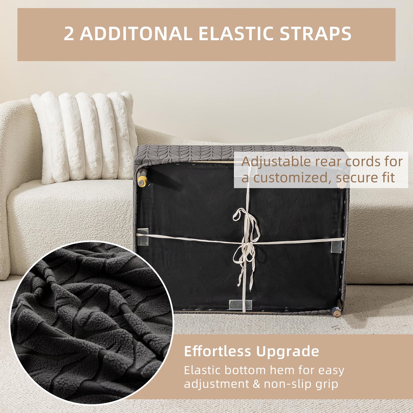 KaviKon Ottoman Cover Slipcover Rectangle Fit Length 25"-30" Stretch Foot Stool Slip Cover, Footrest Slipcovers Protector with Elastic Band, Ottoman Cover Removable Washable(Small,Herringbone Grey)