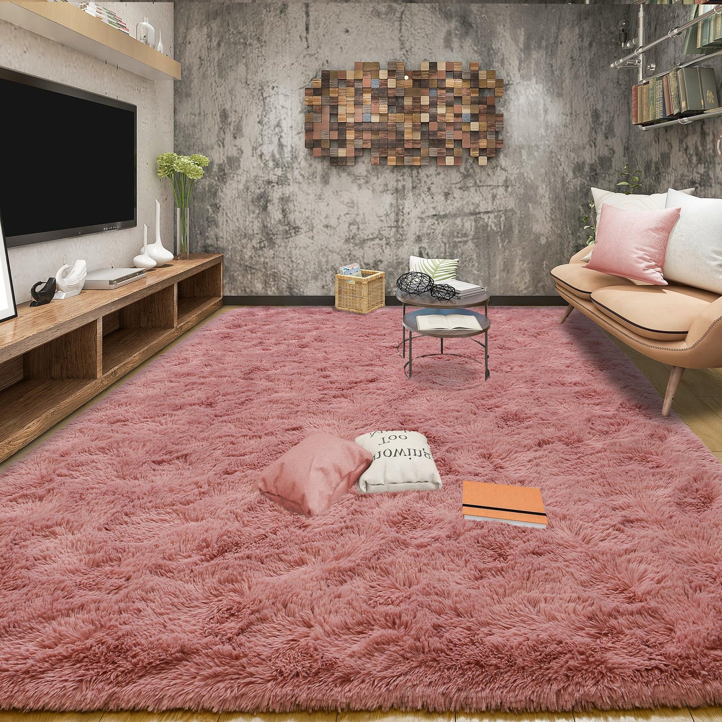 Tepook Super Soft Fluffy Rug for Bedroom, Modern Shaggy Fuzzy Kids Rugs for Living Room, Plush Indoor Nursery Home Decor Dorm Carpet with Non-Slip Bottom, Blush, 4 X 6 Feet