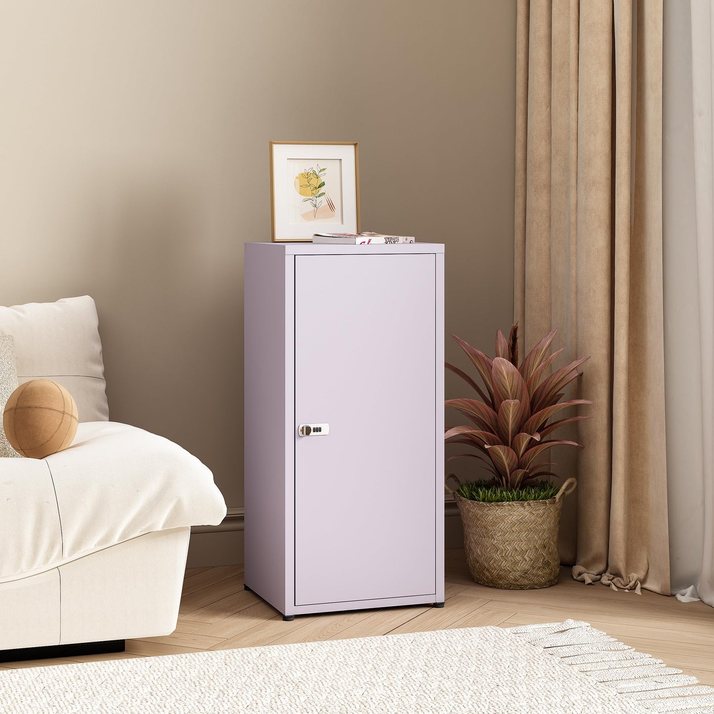 MIOCASA Metal Storage Cabinet with Lock, 3 Adjustable Shelves Single Door Steel Locker for Home, Office & Garage (Purple)