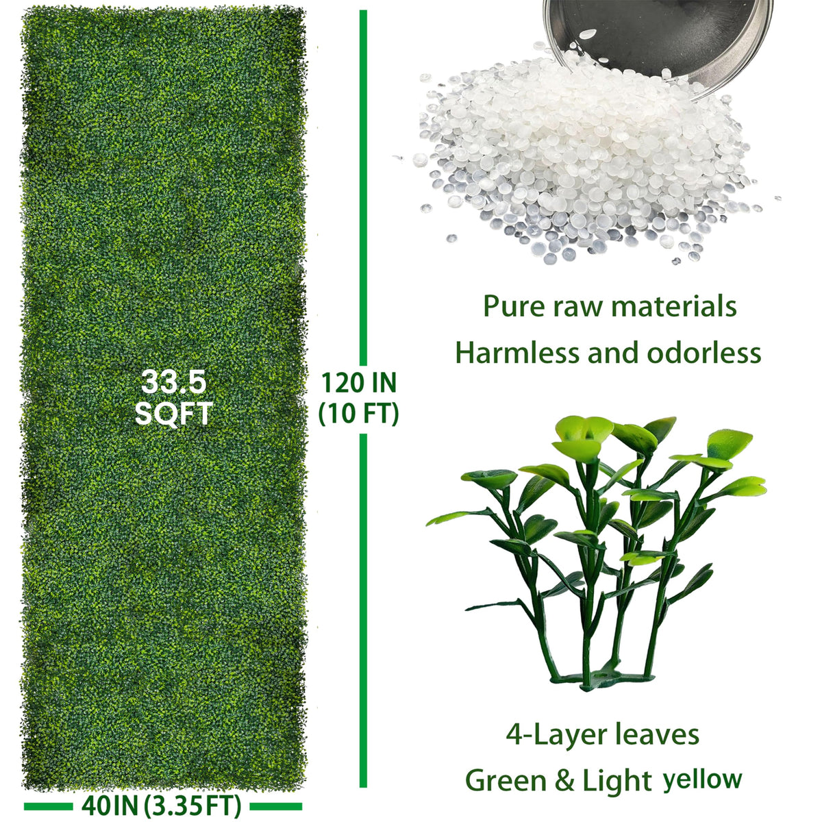 ODTORY Artificial Boxwood Roll Panels:40 X 120 in(33.5 sqft) UV-Anti Artificial Ivy Privacy Fence Wall Screen for Indoor Outdoor Green Grass Wall Decor & Ivy Fence Covering Privacy