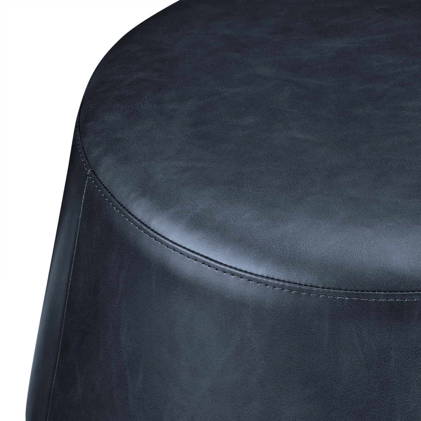 Studio Living® 24” Waverly Ottoman Round Faux Leather Bench, Stationary Ottomans, Backless Chair, Footrest for Living Room, Footstool Office, Bedroom, Padded Seat, Navy Blue