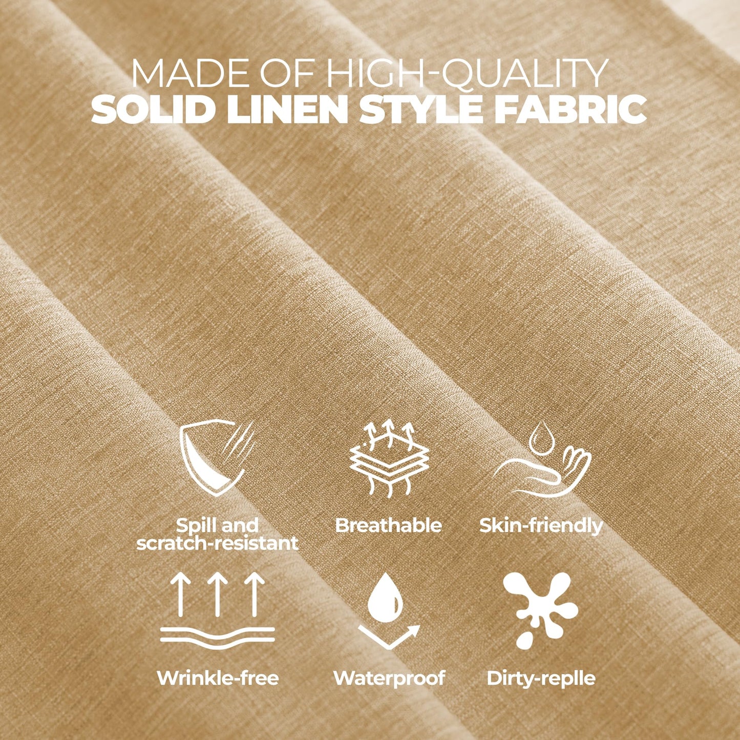 Decorelia Faux Linen Round Table Cloth 60 inch, Waterproof Decorative Fabric Anti-Scratch Texture Round Tablecloth Cover for Dining, Kitchen & Outdoor Table (60 Inch, Round (2-4 Seats), Beige)