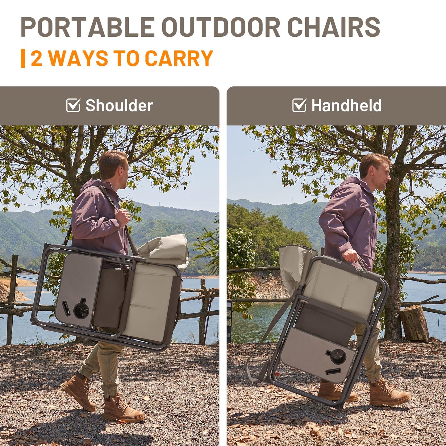 TIMBER RIDGE XXL Director’s Chair – Heavy Duty Folding Chair with Side Table, 500 lb Capacity, Extra Wide Padded Seat for Camping, Sports, Beach, Patio, and Outdoor Use, Tan-2 Pack