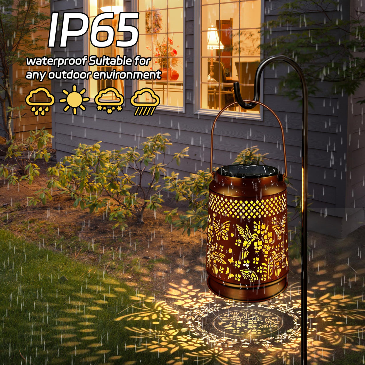 KY&BOSAM Solar Lanterns Outdoor Waterproof LED Hummingbird & Butterfly Lantern Garden Decor Birthday Gift for Women Mom Metal Hanging Decorative Light for Patio Yard Lawn Backyard Front Porch Bronze