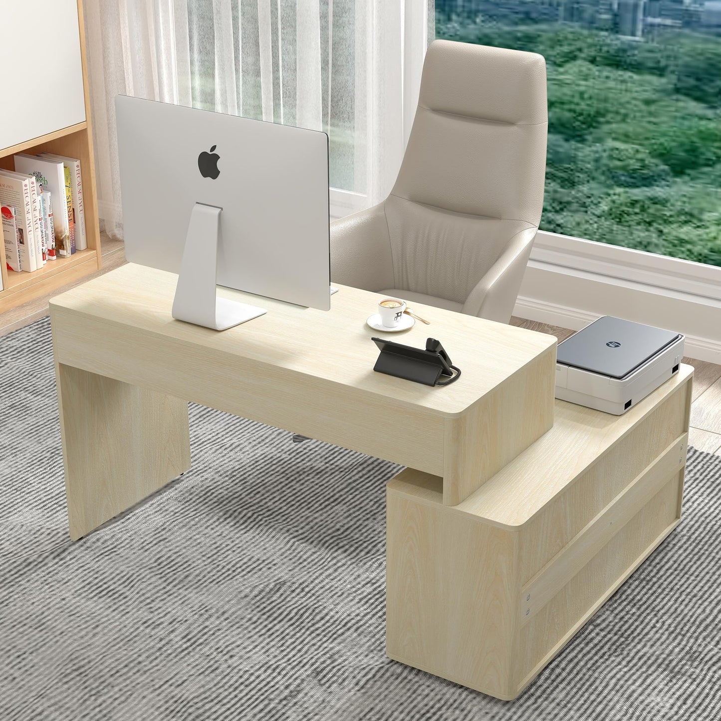 Giratree Modern Computer PC Desk Table with Storage, Corner L Shaped Desk with Drawers, Home Office Desk for Bedroom and Small Space, for Writing, Executive, Study, Work, Vanity - Natural