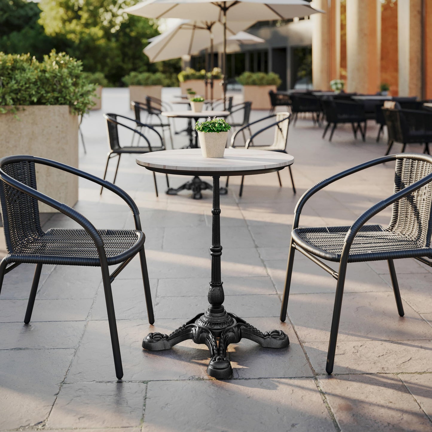 Flash Furniture Acadia 24" Round White Faux Marble Tabletop, TopGuard HPL Seamless Edge, Scratch & Stain Resistant, All-Weather Durability, Commercial Grade