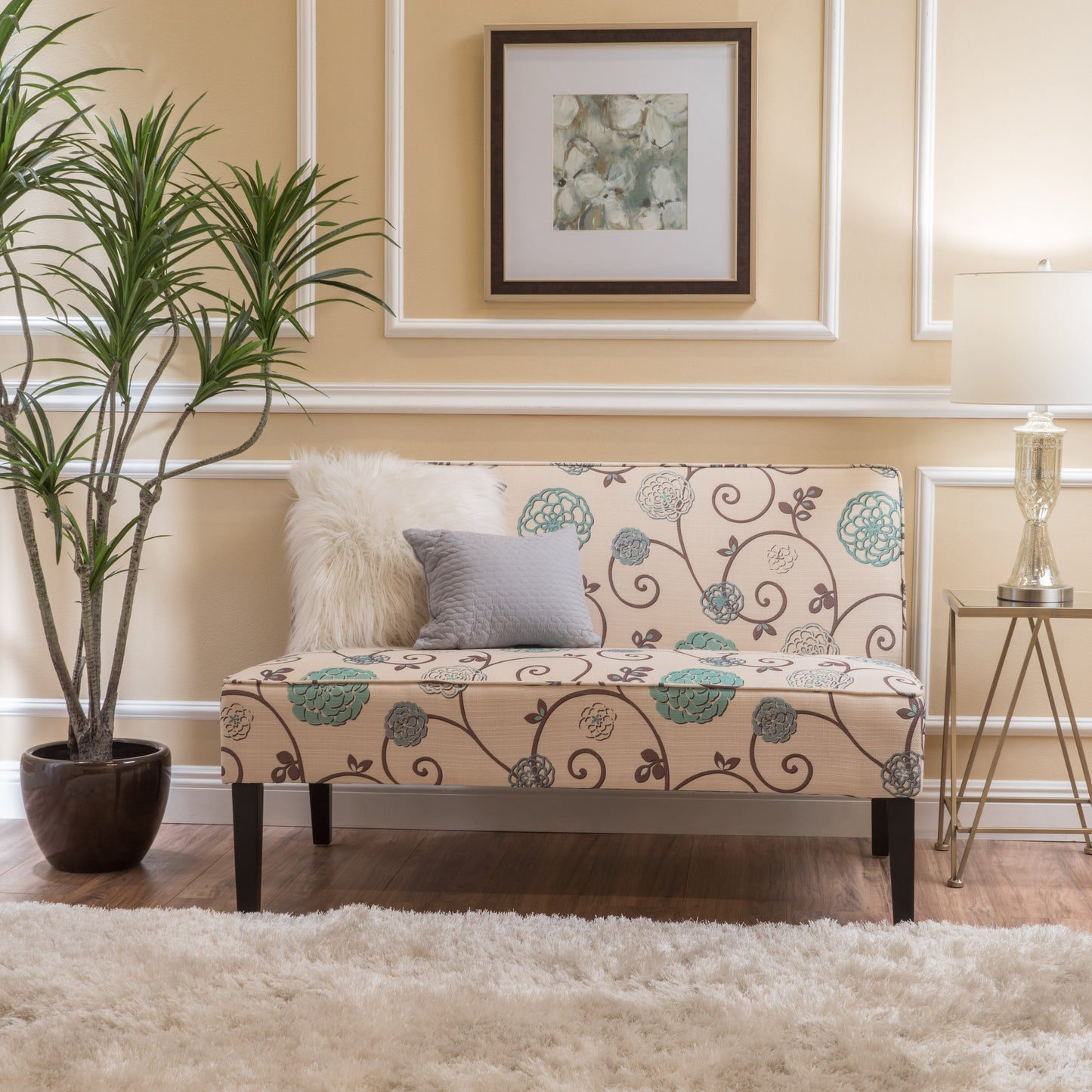 Christopher Knight Home Dejon Fabric Love Seat, White And Blue Floral