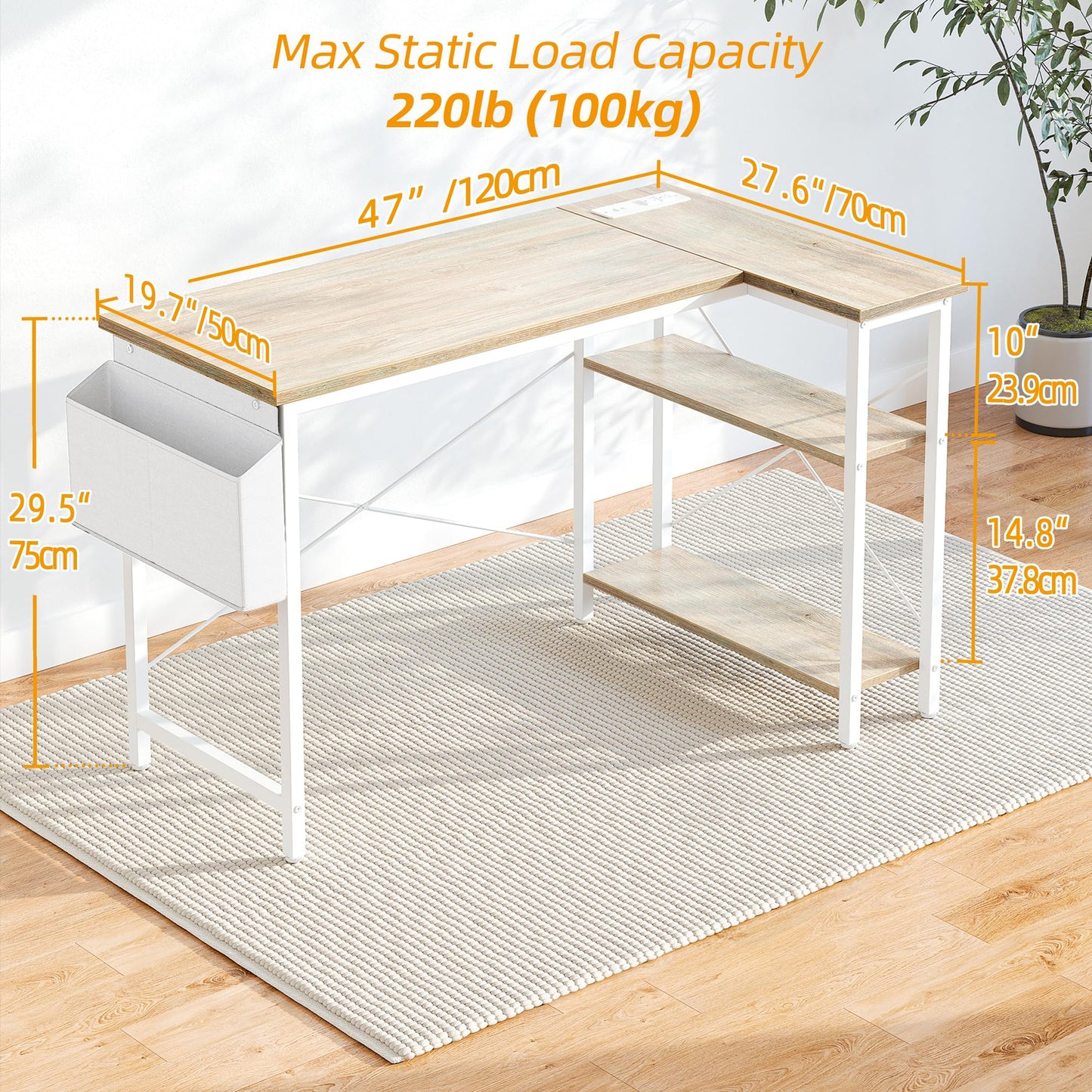 TIQLAB L Shaped Computer Desk with Power Outlets, 40 Inch Small Corner Desk with Reversible Shelves, Gaming Desk Computer Table Study Writing Table for Home Office Bedroom Small Space, Maple
