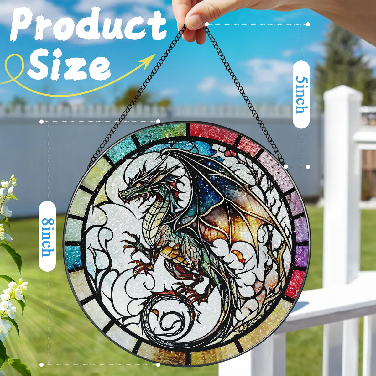 8 Inch Stained Glass Suncatcher Ornament, DOUHASU Dragon Sun Catchers Indoor Window, Stained Glass Window Hanging, Home Decor, Dragon Lovers Gifts for Men, Dad, Husband, Boyfriend