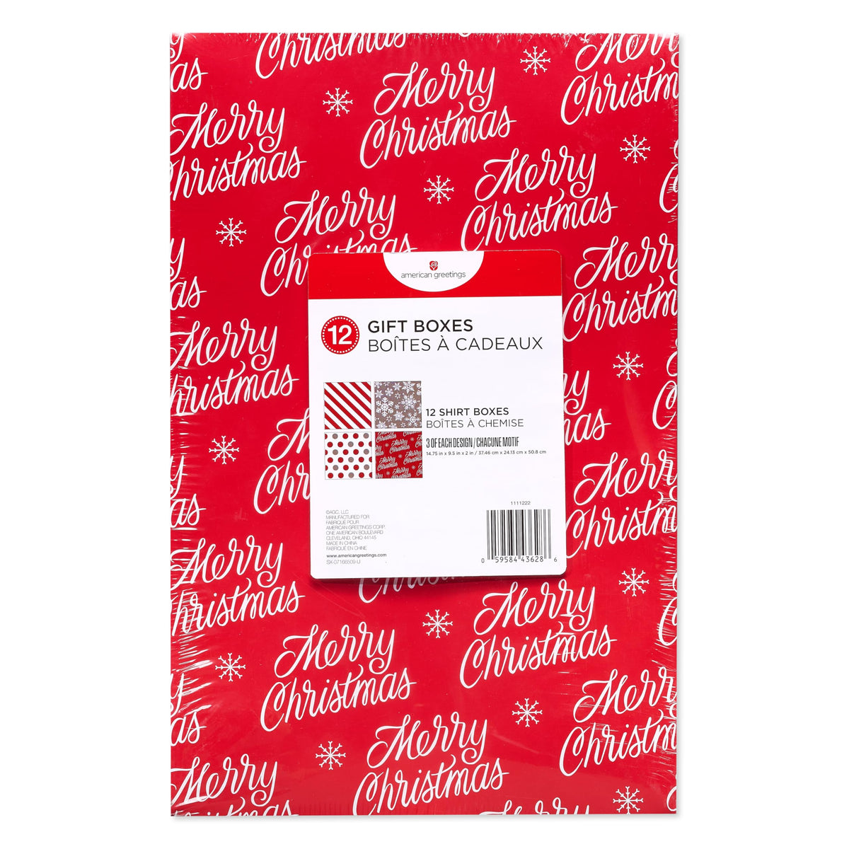 American Greetings Christmas Gift Boxes, Red, White and Silver Christmas Patterns (12-Boxes, 14.75 in. x 9.5 in.)
