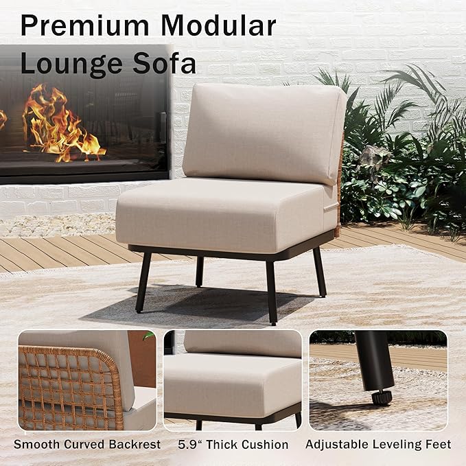 3-Piece Patio Conversation Set, Outdoor Sectional Sofa Wicker Furniture