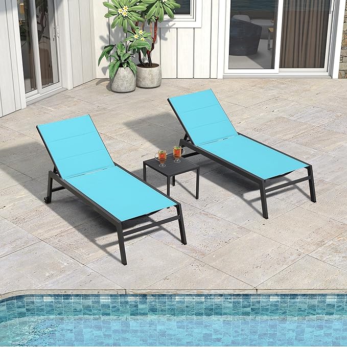 PURPLE LEAF Extra Large Outdoor Chaise Lounge 2 Pieces Aluminum Patio Lounge