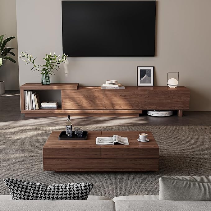 Extendable TV Stand for 65-100 Inches TVs – Walnut Entertainment Console