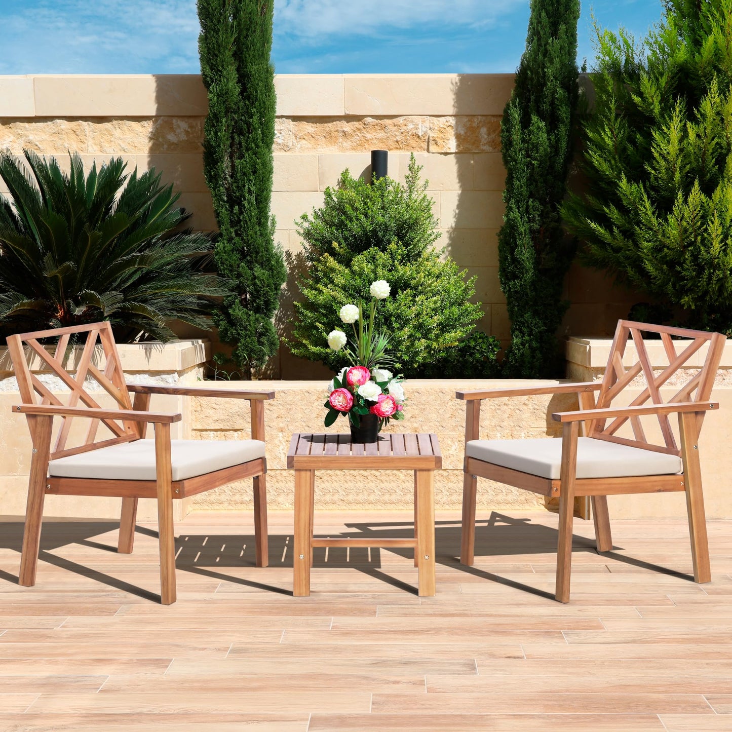 Werph 3-Piece Acacia Wood Outdoor Patio Furniture Set