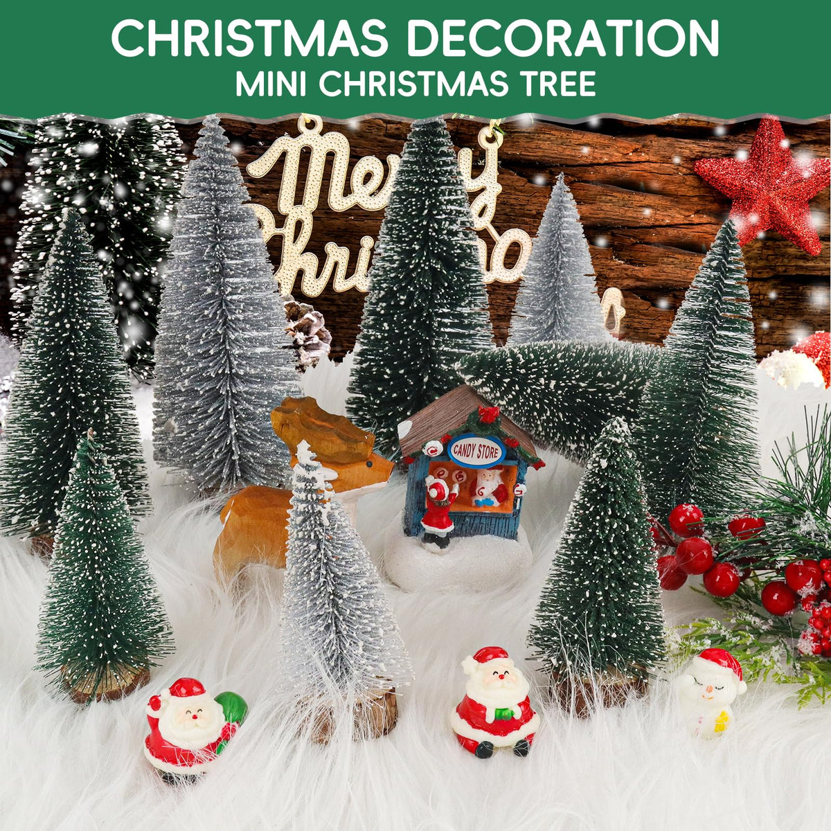 Desktop Miniature Pine Tree Tabletop Christmas Tree Small Pine Tree Decor Christmas Tree Toppers (Green Silver Dark Green)