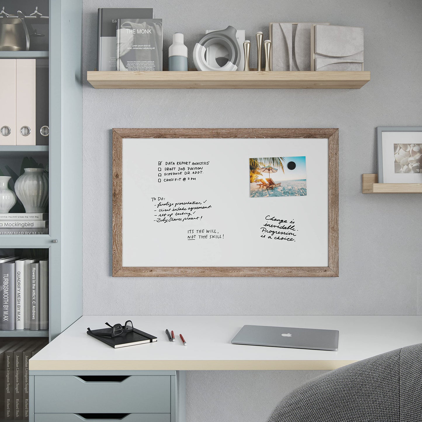 U Brands Decor Magnetic Dry Erase Board White Board, 36" x 48" Inches, Rustic Wood Frame