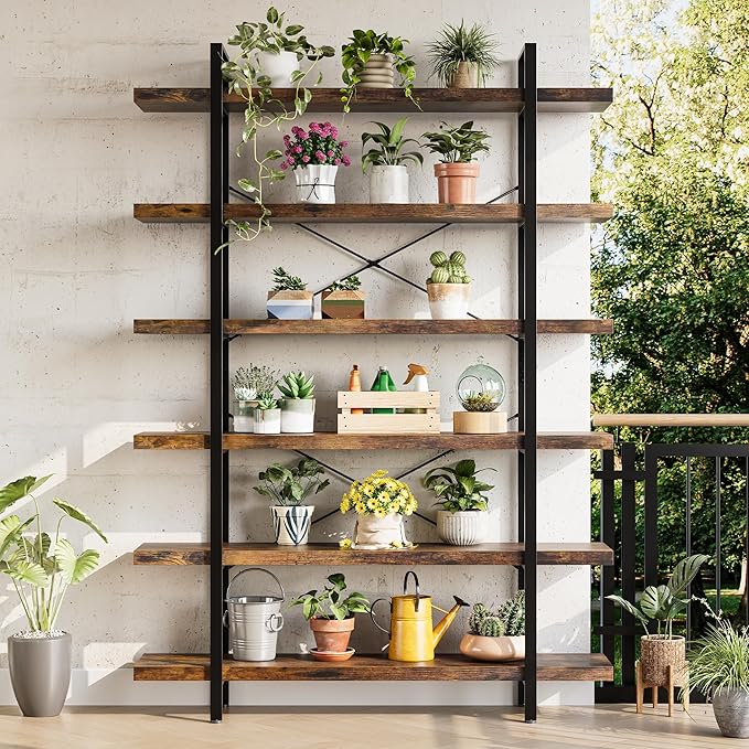 OtterOasis Bookshelf Set of 2, Heavy Duty 6-Tier Industrial Bookcase, 120lbs