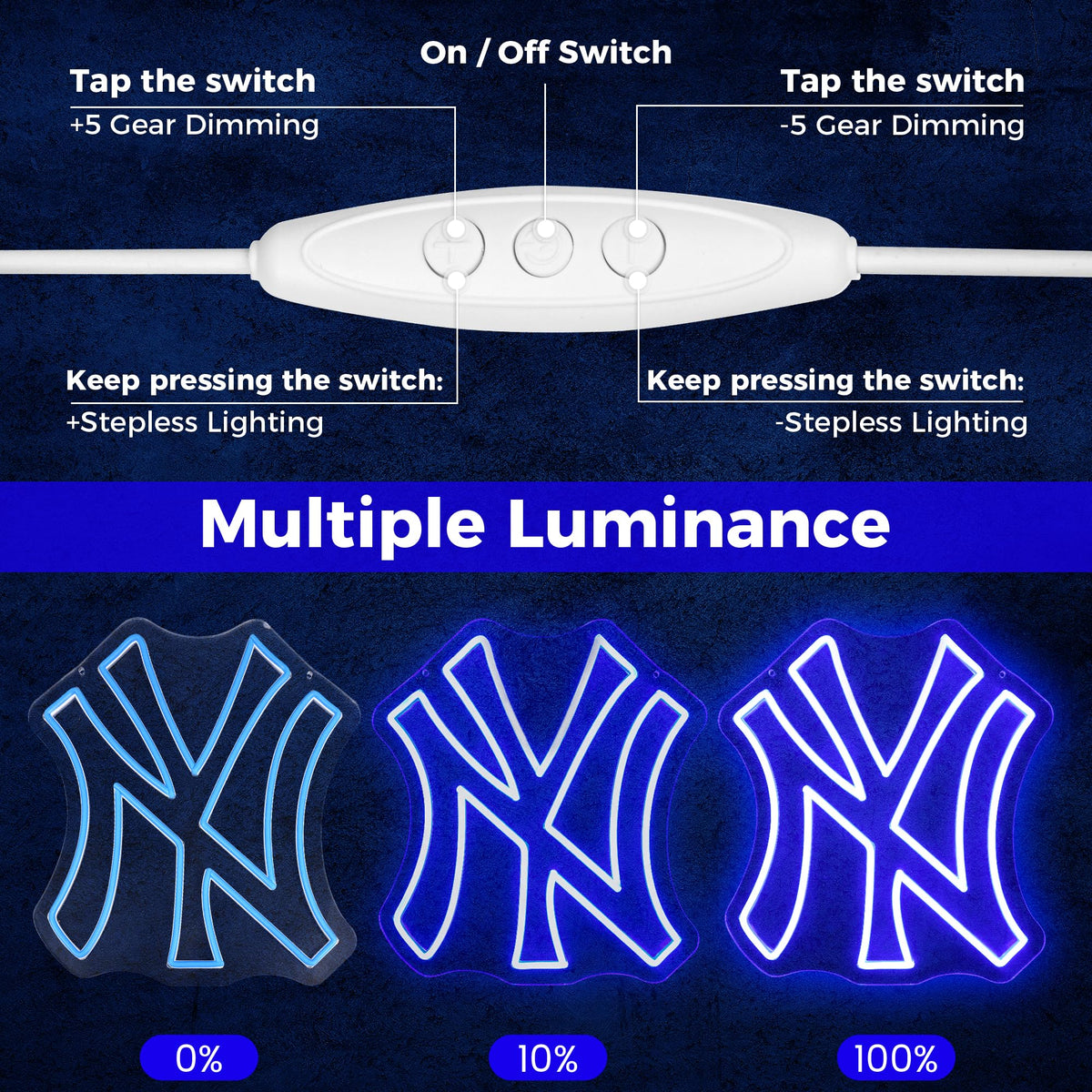 NY Baseball Neon Sign, New York Cool Light Up Dimmable NY Team Logo Hanging Led Neon Sign for Wall Decor, Bedroom, Party, Man Cave, Bedroom, Game Room Deco, Birthday Christmas Gift for Boys Fans (Blue)