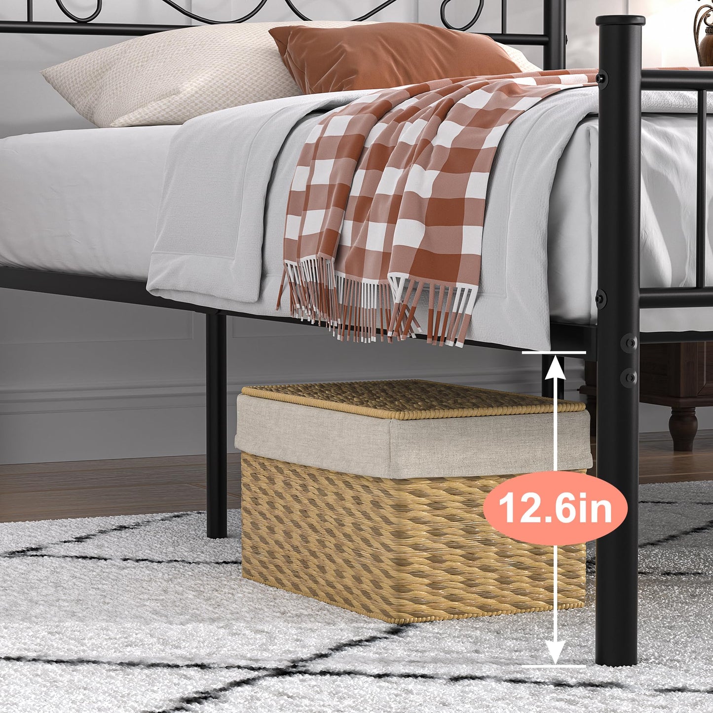 VECELO Twin Size Bed Frame with Headboard, 14 Inch Metal Platform Mattress Foundation, No Box Spring Needed, Easy Assembly, 2 PCS, Matte Black