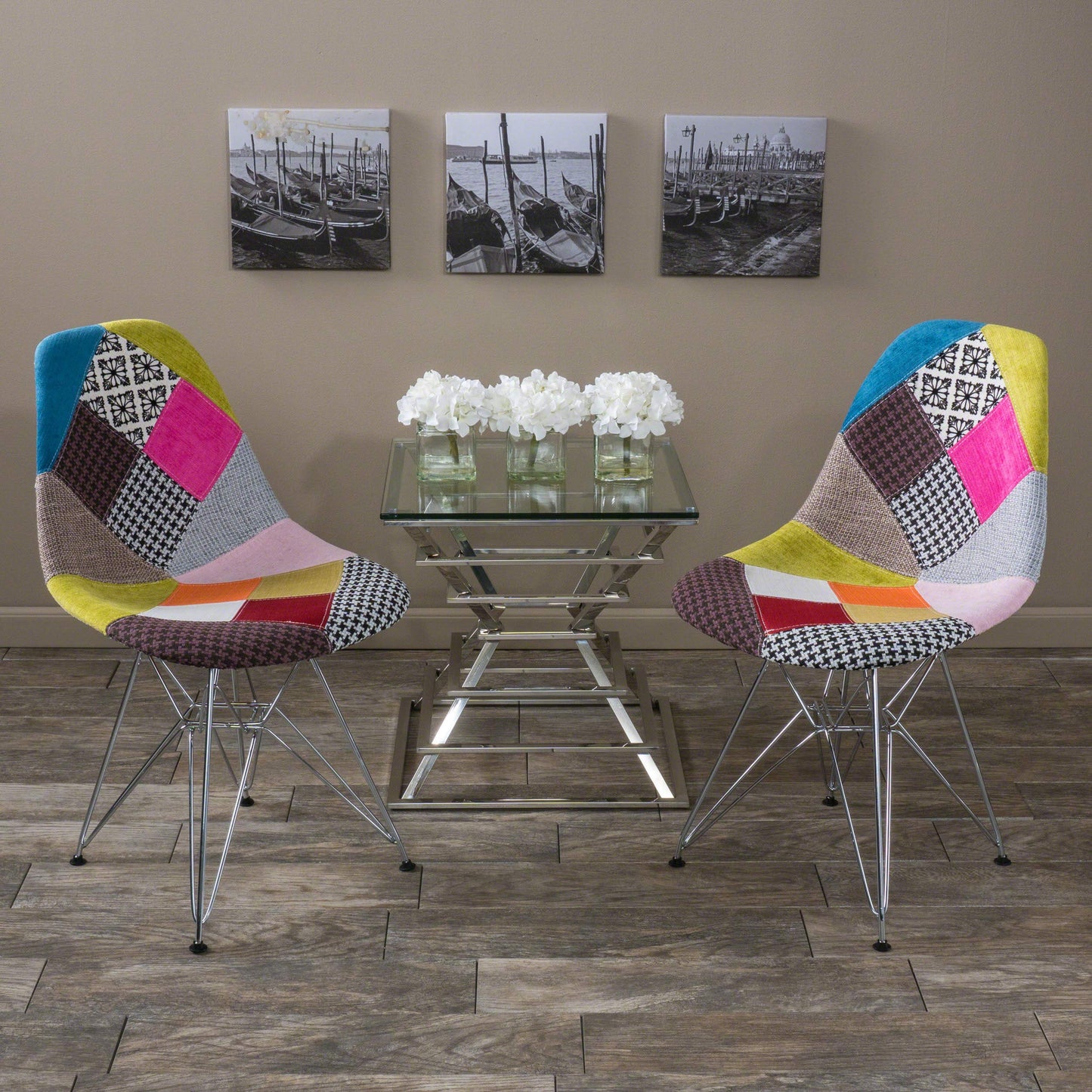 Christopher Knight Home Wilmette Fabric Chair with Chromed Legs, Patchwork 18D x 21W x 32H in