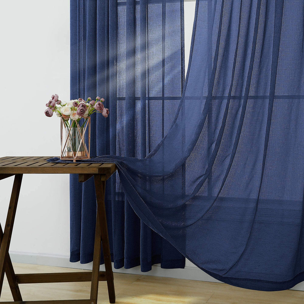 KOUFALL Navy Blue Curtains 84 Inch Length,Sheer Rod Pocket Linen Look Dark Blue Masculine Nautical Curtains for Boys Bedroom Living Room 2 Panels Set Indigo
