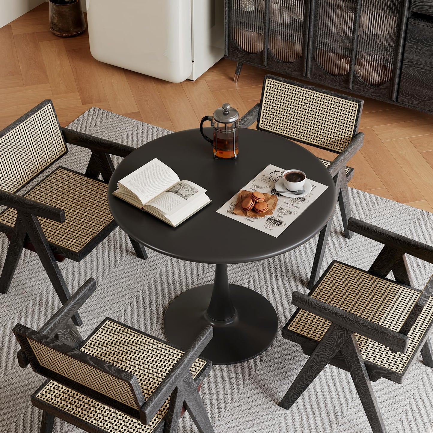 24 Inch Black Small Tulip Table, Round Dining Table for 2 Person with Pedestal for Kitchen, Circle Bistro Table, Mid Century Modern Cafe Tables for Small Spaces in Living Room, Office, Coffee,Pub, Bar