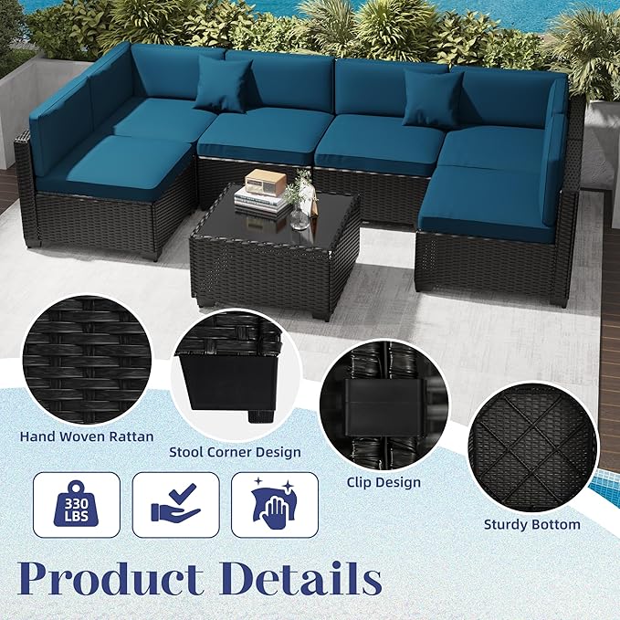 KIGOTY Patio Furniture Set, 14 Pieces Modular Outdoor Sectional Sofa, PE Rattan