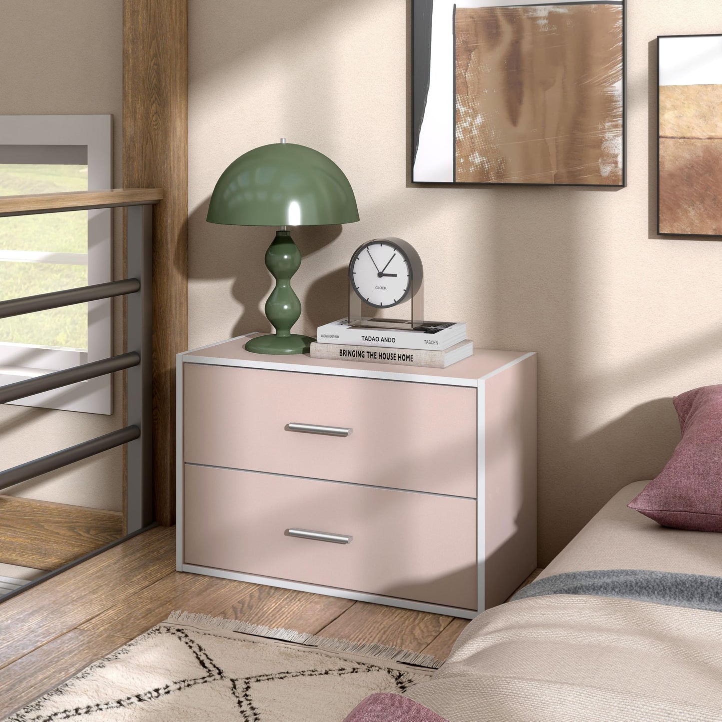 Homes: Inside + Out Apexa 2-Drawer Wooden Stackable Storage Drawers, Small Food Pantry Cabinet, Cajonera De Madera, Underbed Drawer Dorm Teen Room Decor & Bedroom, Home Office, Kitchen, Light Pink