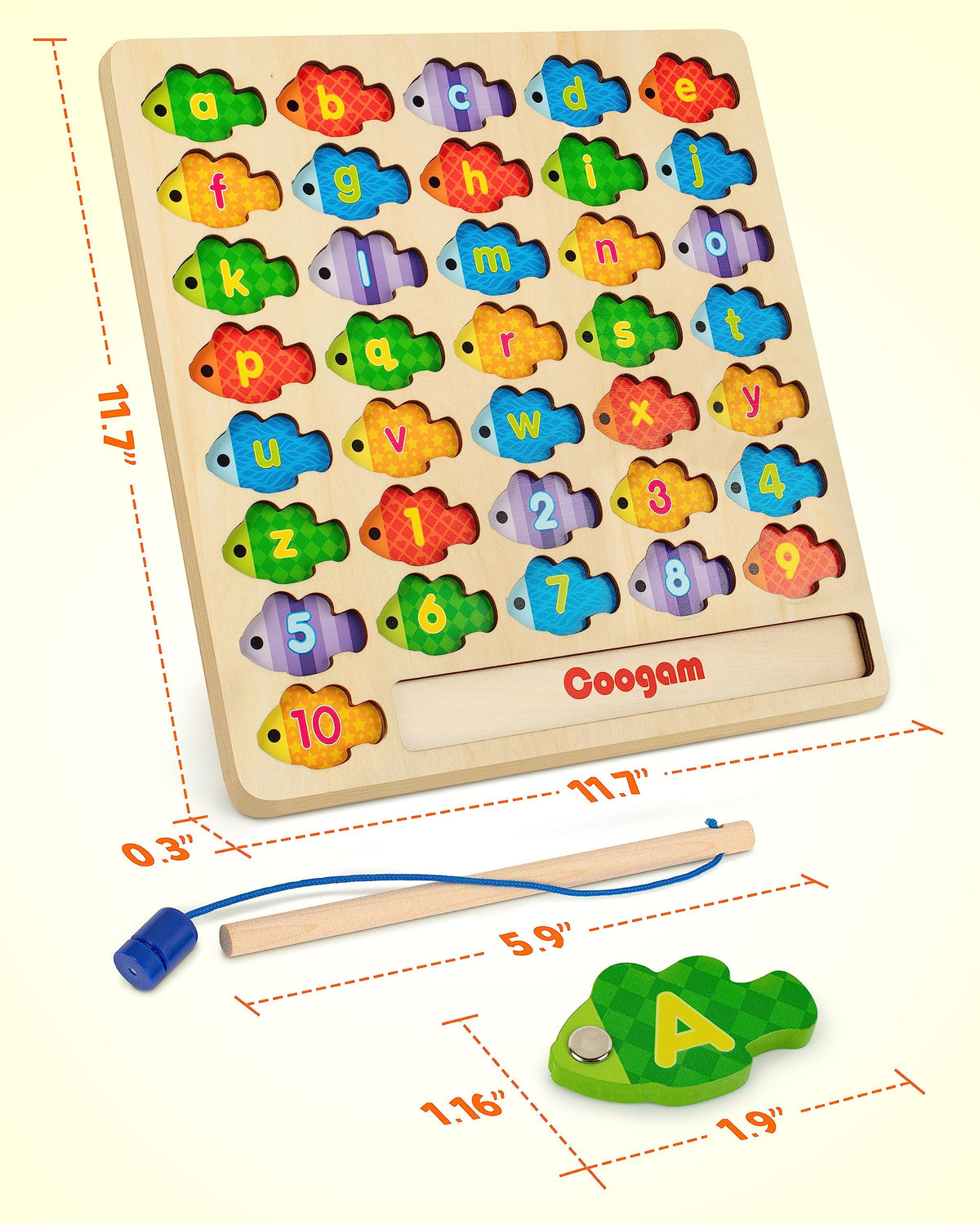 Coogam Magnetic Alphabet Numbers Fishing Game, Wooden ABC Letter Numbers Color Matching Puzzle Fine Motor Montessori Educational Toy for Preschool 3 4 5 Year Old Toddlers