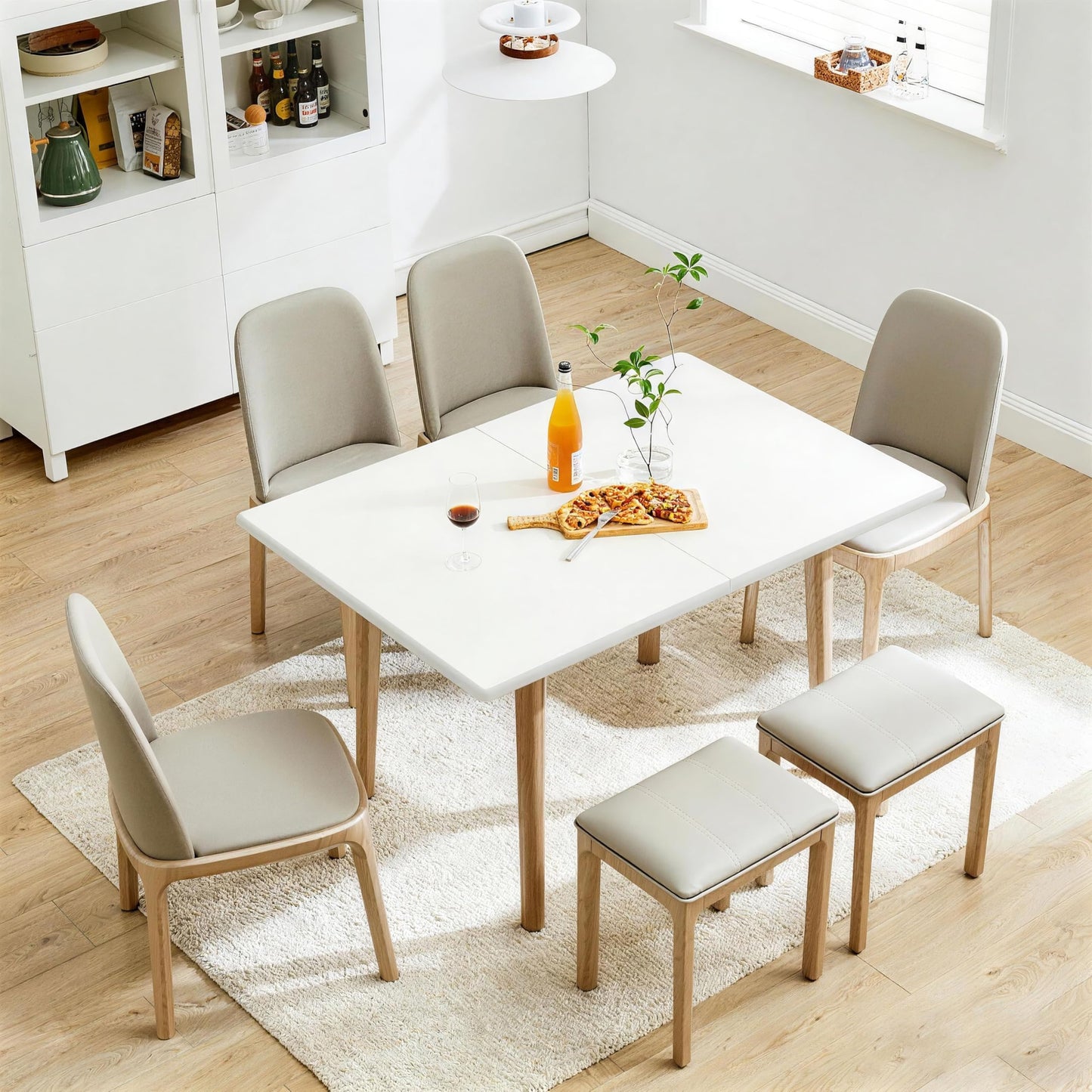 Rukulin 47" Wooden Foldable Kitchen Table Dining Table Rotating Table 4-6 People