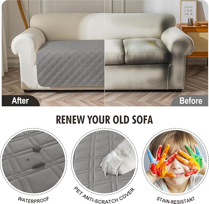 Genina Waterproof Couch Cover, Washable Anti-Slip 78inch Sofa Covers