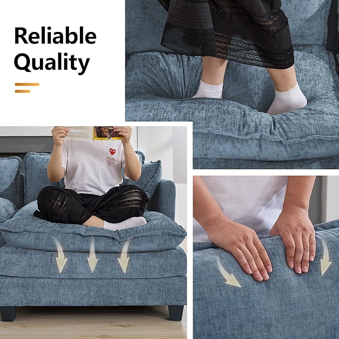 111'' Sectional Cloud Deep Seat Couch, Modern Comfy Chenille Modular Sectional