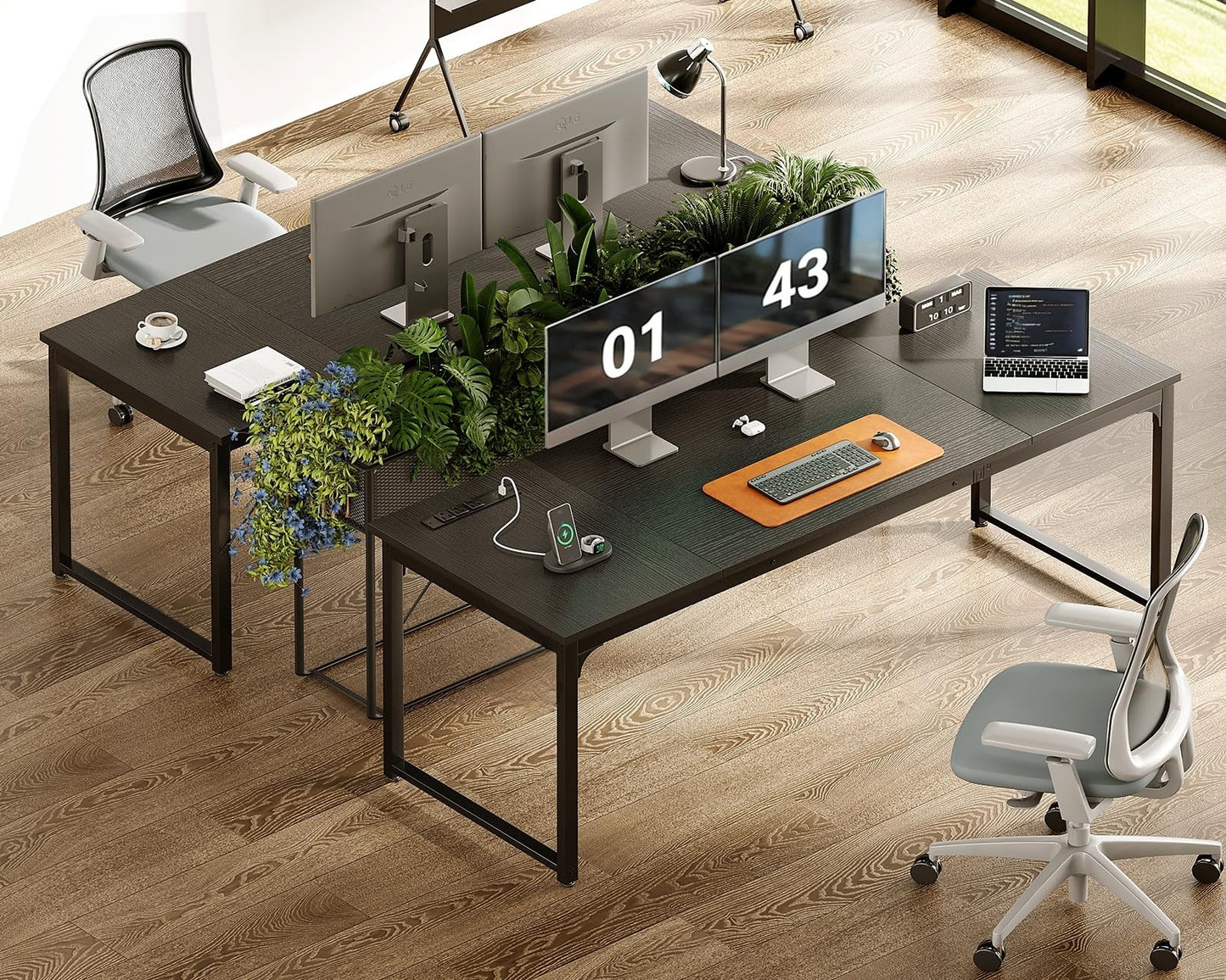 Coleshome 71 Inch Computer Desk with USB Ports, Large Office Desk, Long Study Student Writing Desk, Black